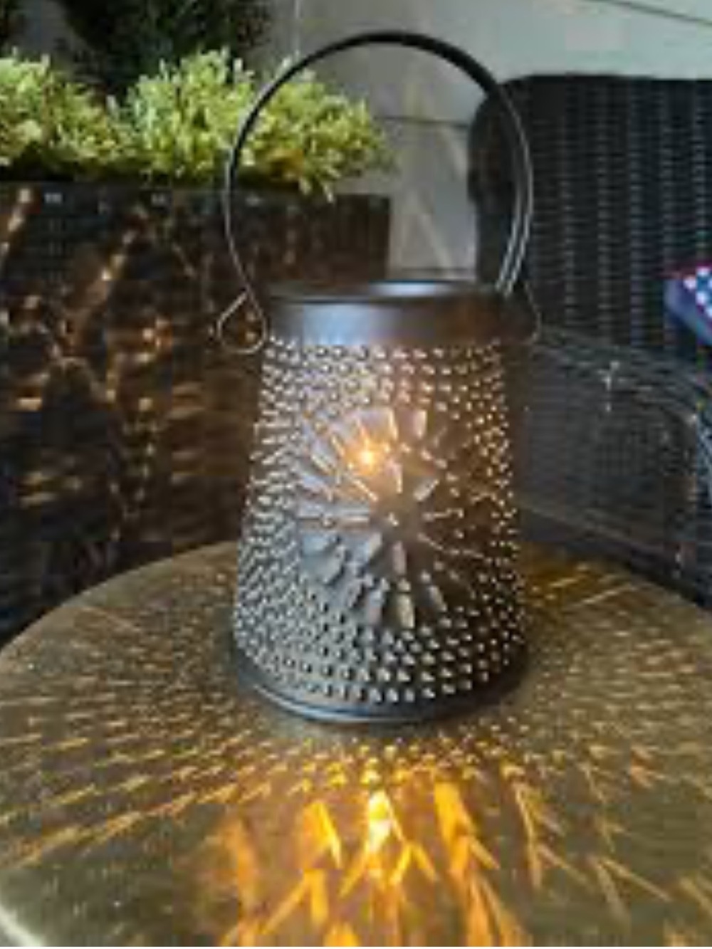 Metal Lamp Tinware Star Punch BlackPattern Lantern Electric Made in India 11x5.5